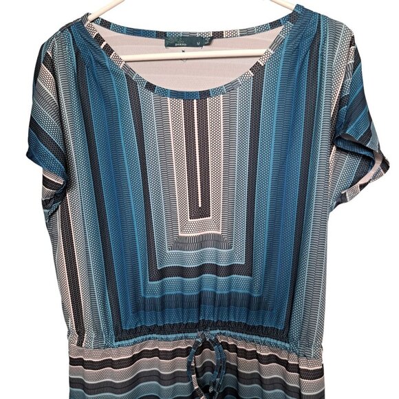 Prana Lindy Blue White Black Drawstring Geo Print Casual Shift Dress Size Medium - Picture 4 of 7